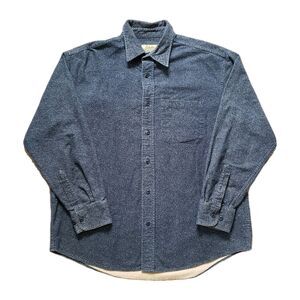 Cabelas Deerskin Soft Chamois Size Large REG Mens Weathered Blue Button Up Long